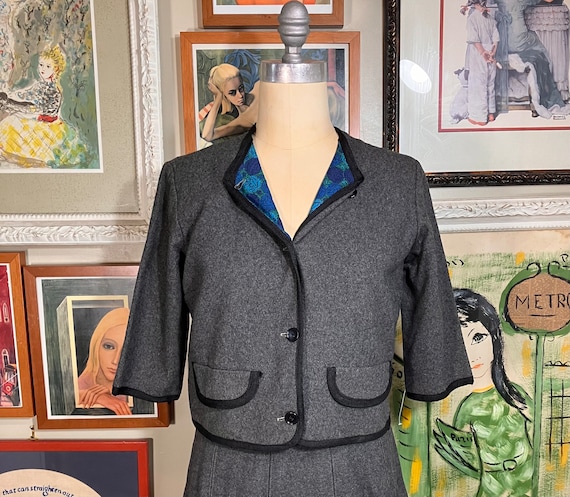 Check Mates 1960s 2 Piece Gray Wool skirt Suit - image 1