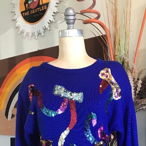 Amilano 1990s Royal Blue Sequined Sweater