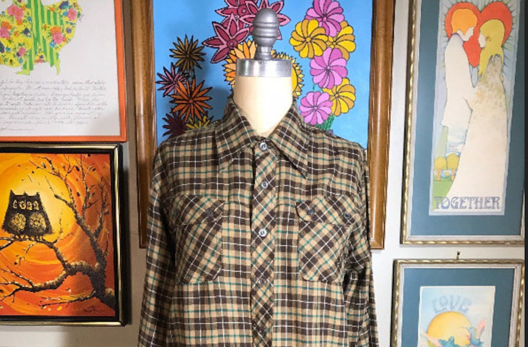 シャツ HUECLOSET Vintage Oversized Fit Check Shirt 25KERO207 87-STAN092 Vintage Forest OverFit Long-Sleeved Tartan Check