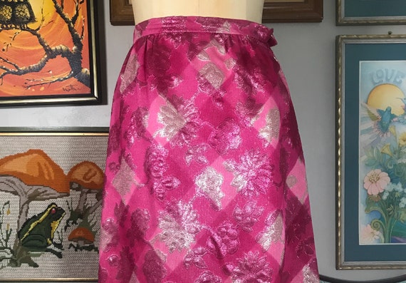 1960's Brocade Maxi Skirt Pink and Gold Floral - image 1