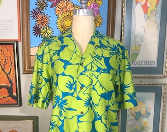 Jantzen Kona Kai 1960's Hawaiian  Floral Print Shirt