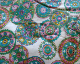 FABRIC! 1960's Cotton with Teal and Multicolor Circles -