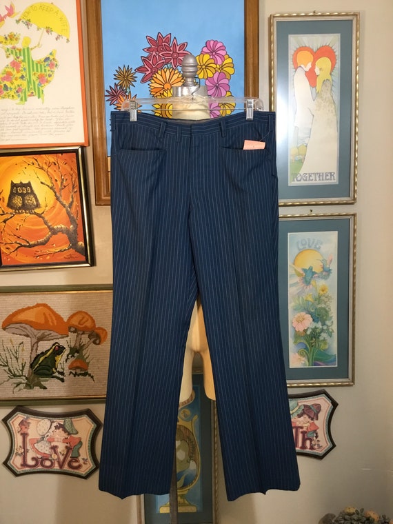 Vintage 1960’s Men’s Blue Stripe Mod Flare Pants - image 2