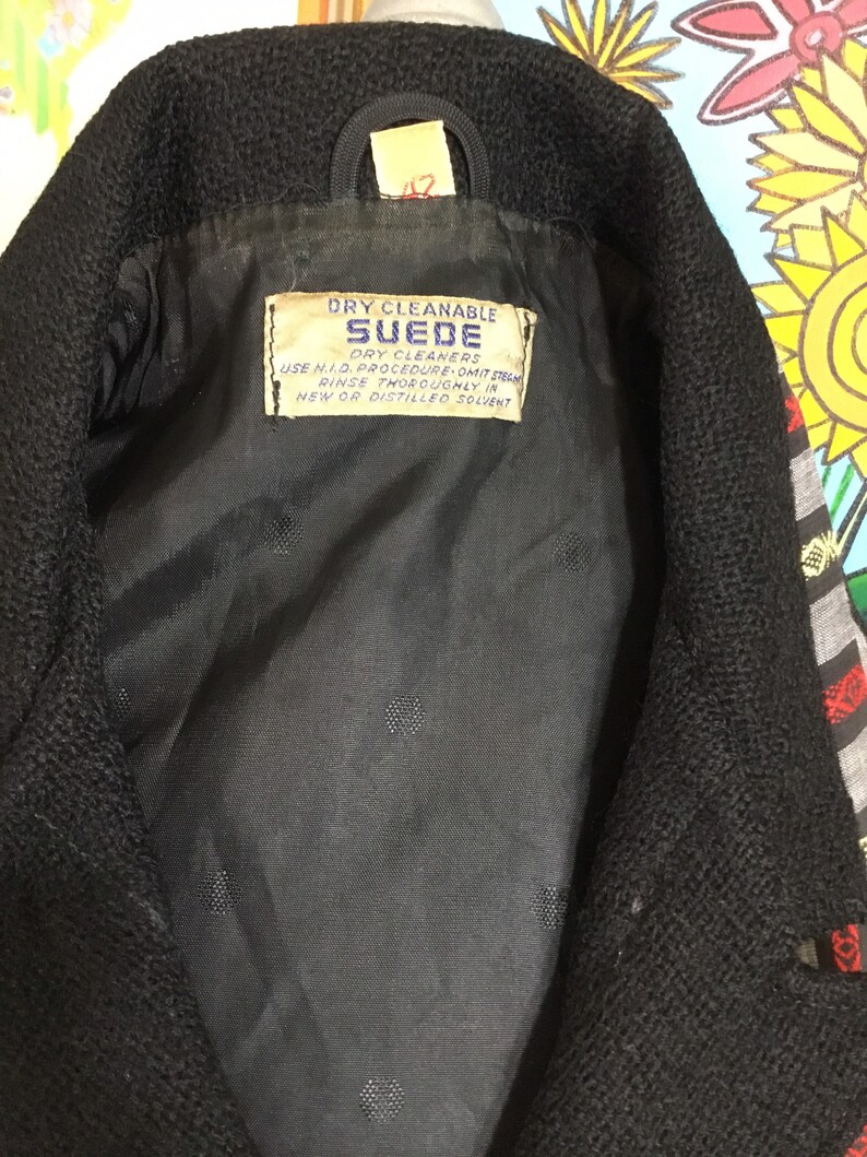1950s Mens Black Wool & Suede Stripe Sweater/Jacket image 7
