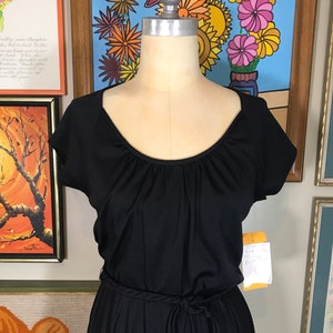 1970&#39;s Black Polyester Cinch Dress