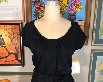 1970's Black Polyester Cinch Dress