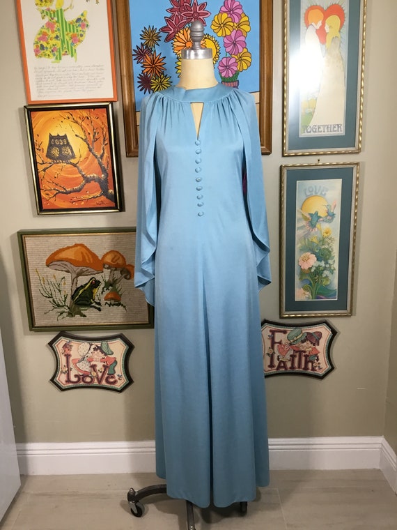 Vintage Women’s 1970’s Blue Maxi Evening Dress wi… - image 3
