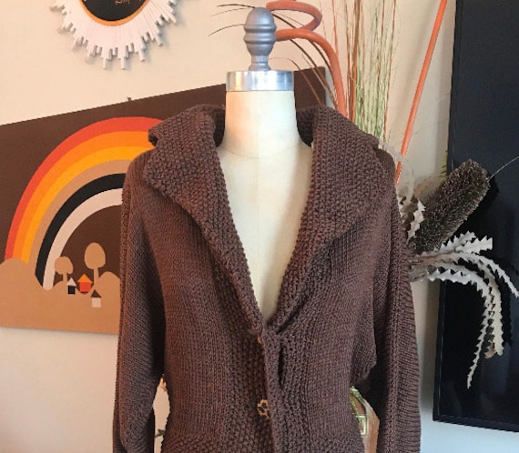 JOAN HAYMAN 1980's Brown Crocheted Swing  Sweater