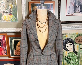 SIR for Her 1970's Tweed Houndstooth Plaid Bellbottom Suit