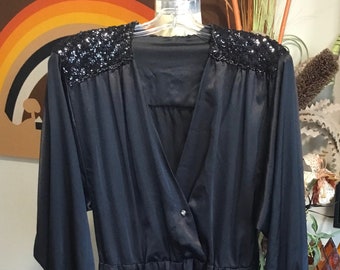1980's Jumpsuit Black Sequin Formal Disco