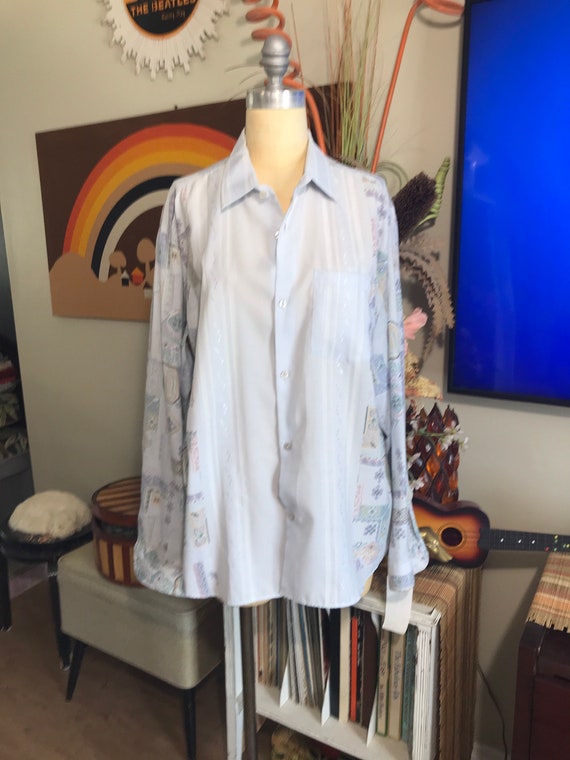 Fitwel 1980's Men's Pale Blue Print Shirt - image 2