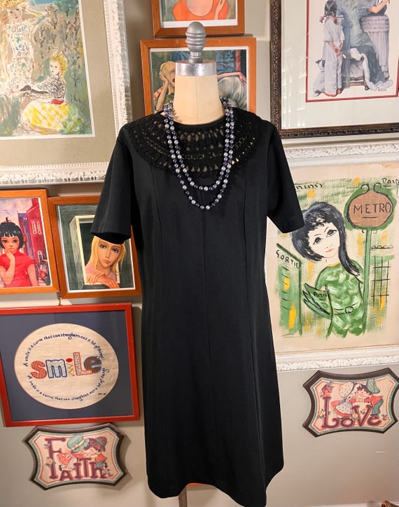 1970’s Black Double Knit Polyester Dress - image 3