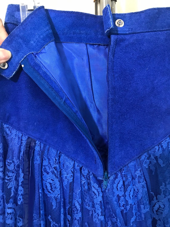 Phoenix 1980's Skirt Gals Royal Blue Suede and La… - image 7