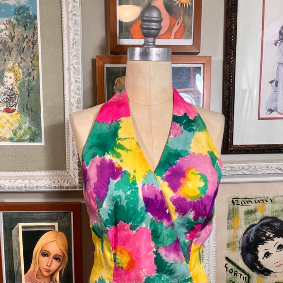 Cache  1980's Dress Jeweltone Impressionistic Pri… - image 1