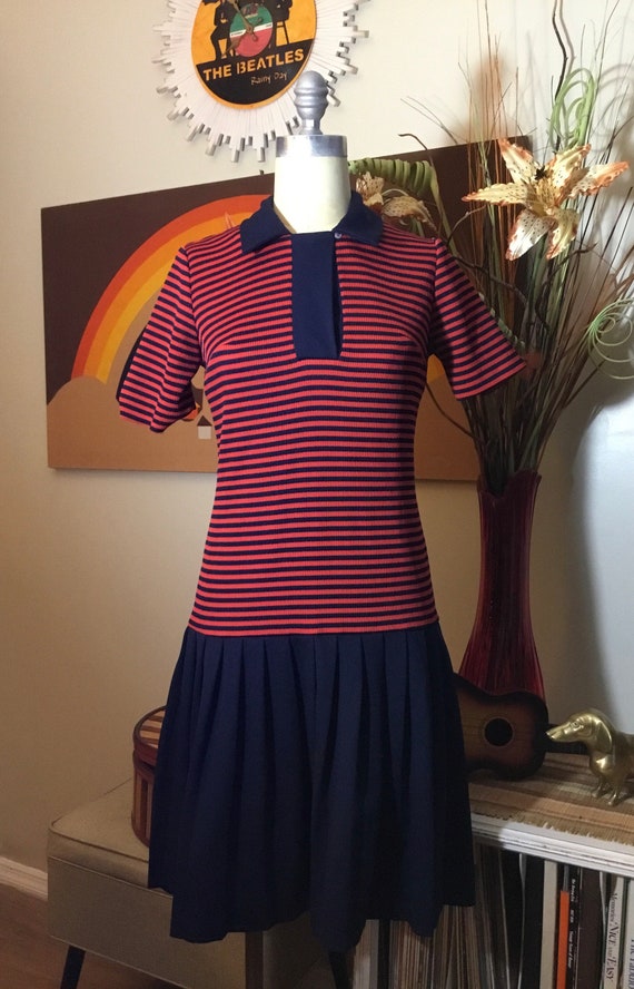 1970's Striped Drop Waist Mod Dress - image 2