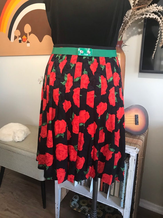 1980's Silk Skirt Pleated Rose Print - image 3