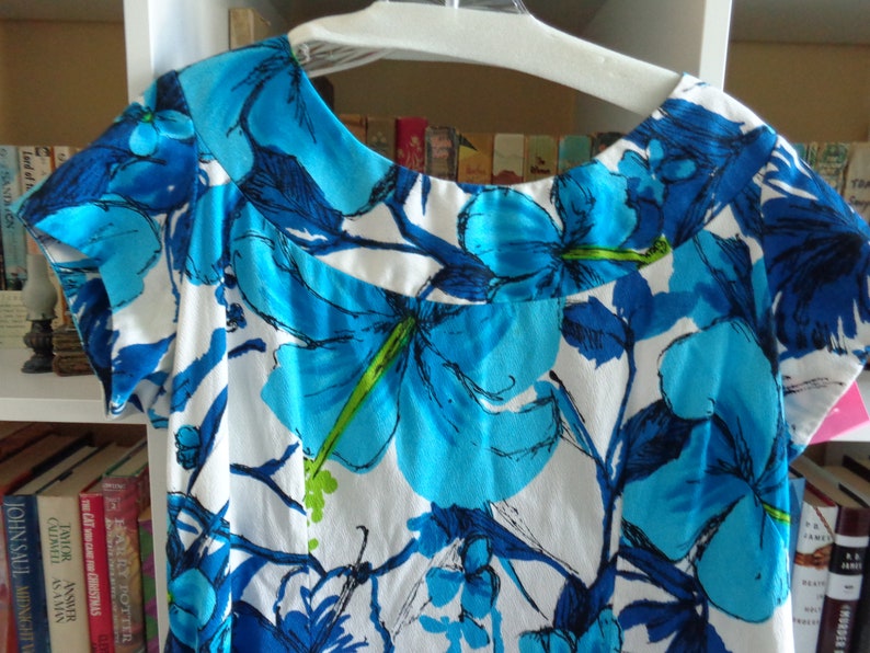 Royal Hawaiian 1960/'s Blue Hawaiian Print Barkcloth Maxi Dress