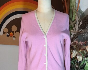 GAP 1990's Ladies Pink Vintage Lambs Wool Cardigan Sweater