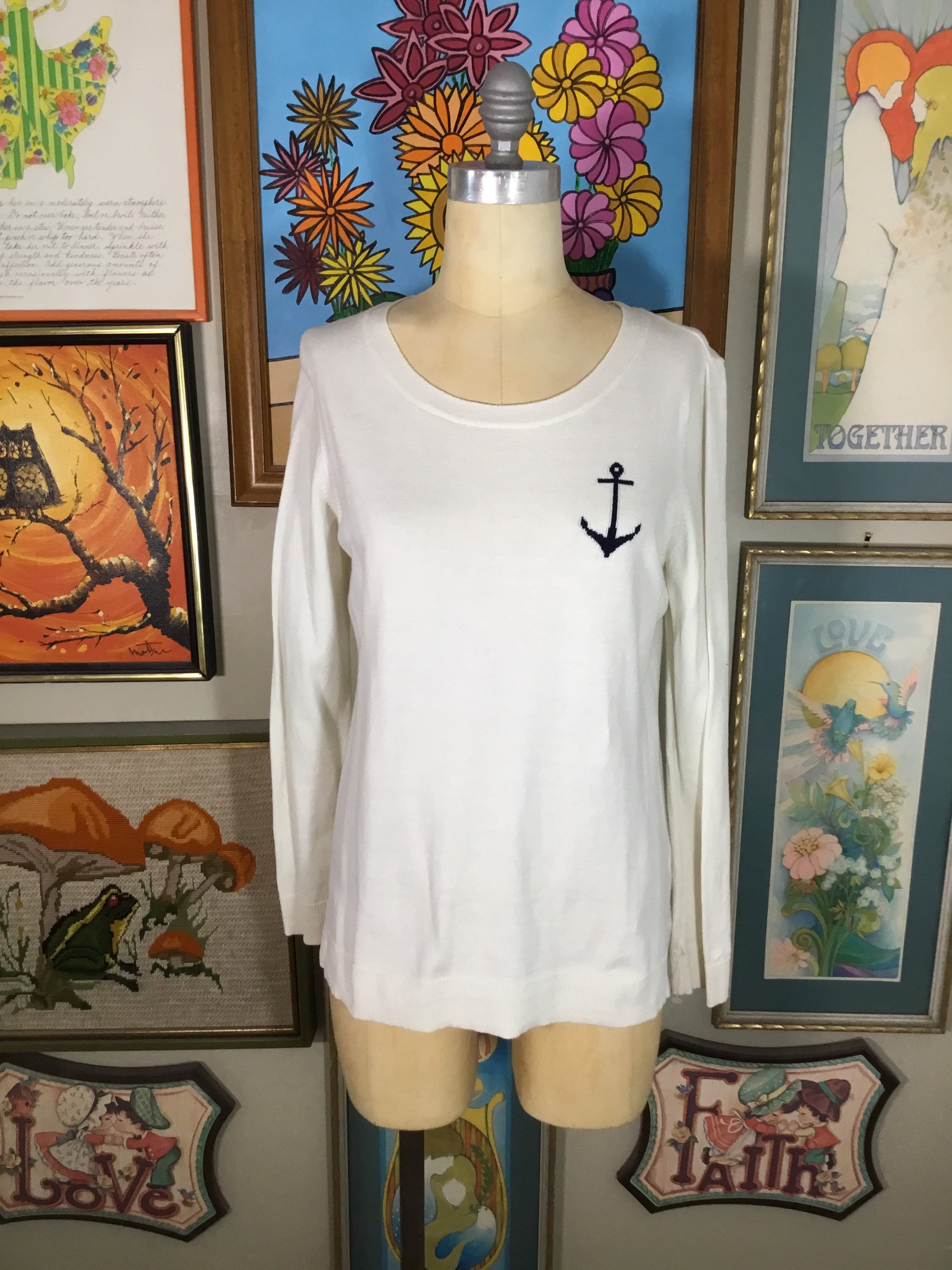 交換無料！ Cotton Ladies 1980's Navy Old Knit Etsy - Top Pullover トップス