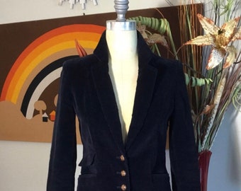 Carson Pirie Scott Ladies 1970s Navy Blue Corduroy Blazer