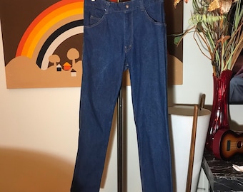 Vintage 1970s Diamond Double U Western Jeans Gold Stitch Boot Cut 34x32 Made in USA