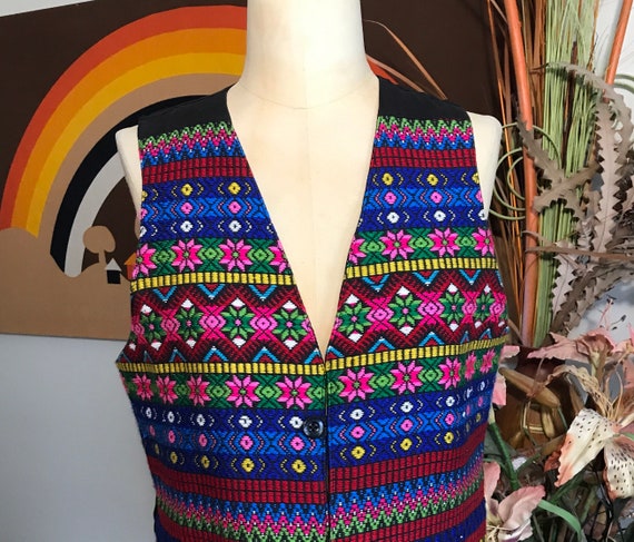 1980's Guatemalan Cotton Knit Hippie Vest M - image 1