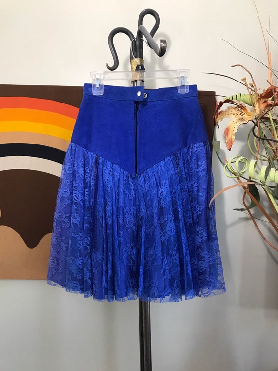 Phoenix 1980's Skirt Gals Royal Blue Suede and La… - image 3