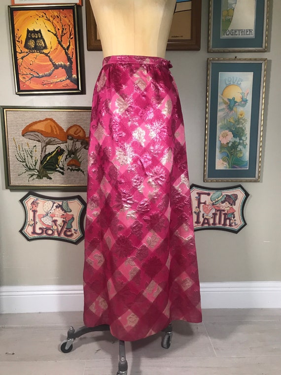 1960's Brocade Maxi Skirt Pink and Gold Floral - image 2