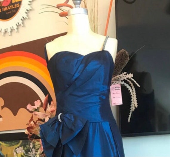 Cache 1980s Iridescent Blue Taffeta Single Strap … - image 1