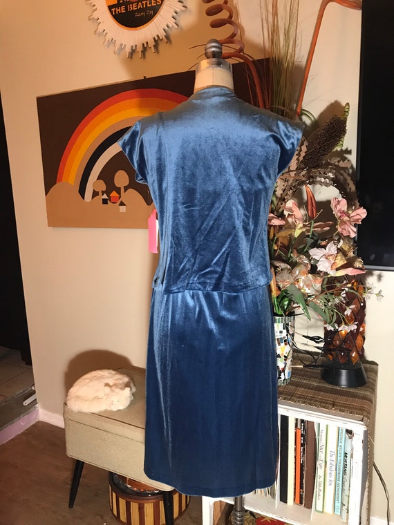 1970's Blue Velour 2 Piece Disco Dress - image 4