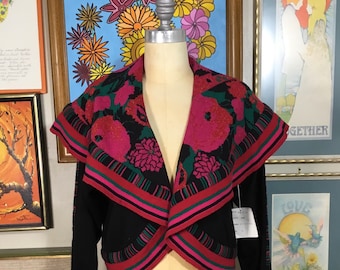 KBS Kansai Yamamoto 1980’s Women’s Cabbage Rose Wool Bolero Sweater-NWT
