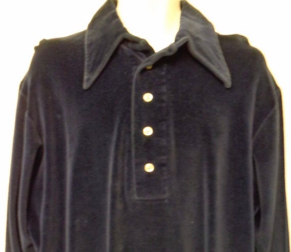 Gwynn’s 1970'S Velour Men's Navy Blue Button Down… - image 1