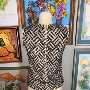 Jomar Imports LTD 1960's Beaded and Sequin Black & Beige Sleeveless Wool Knit Top image 3