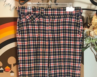 Jaymar Flare Wool Pants 1970's Unisex Red, White, Yellow & Blue Plaid