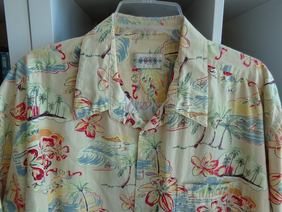 Campia Moda 1980's Unisex Pale Yellow Hawaiian Flo