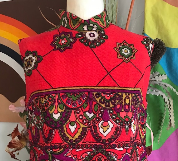 1960s Psychedelic Wool Jumper Dress