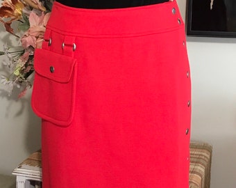 1960s MOD Red Wool Knit Pencil Skirt