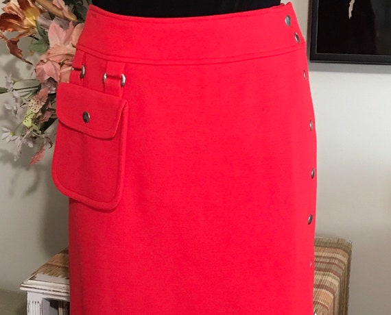 1960s MOD Red Wool Knit Pencil Skirt - image 1