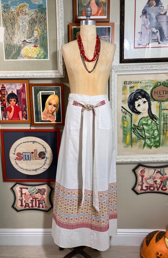 1970's White Wrap Around Cotton Skirt - image 1