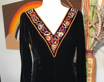 Toni Todd 1960's Maxi Dress Black Velvet