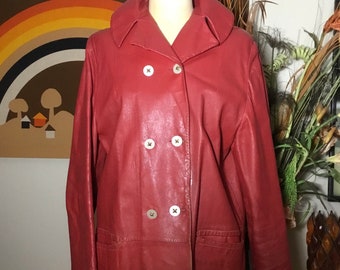 1960's Red Leather Women's Mod  Double Breasted Jacket