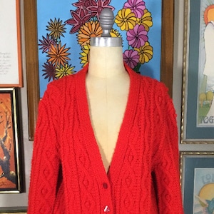 1970’s Ladies Red Cable Knit Cardigan Sweater
