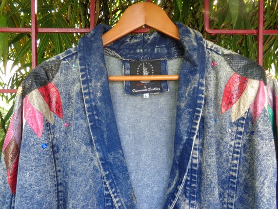 Diamonds Leather 1980's Snakeskin Acid Wash jacket