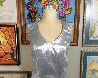 Criscione 1980’s Silver Lam’e Halter Top Maxi Dress