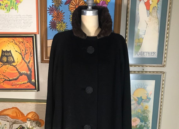 1950s Black Wool Jacket with Mink Collar - image 3