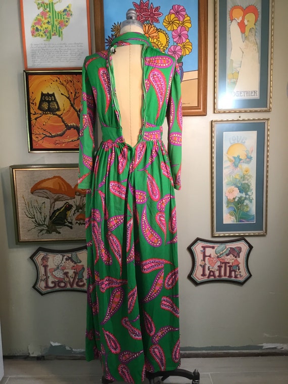 Lillie Rubin 1970’s Green Paisley Maxi Dress (sma… - image 4