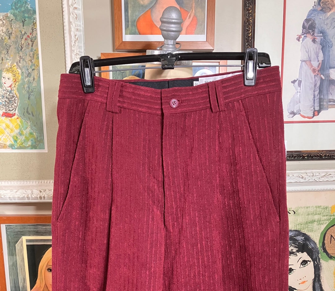Pantalon Vintage Pardazzio Uomo Homme 34x30 Beige Microfibre Plissé Large Manchette