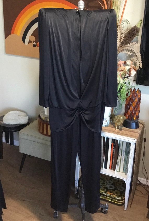 1980’s Black Sequined Formal Ruched Jumpsuit - image 4