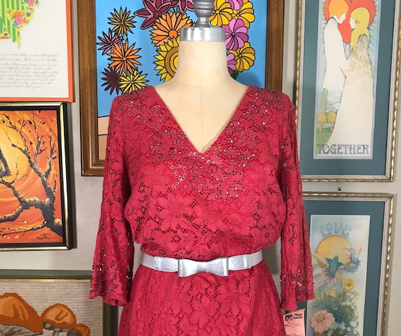 Lina Mar Designs 1960's Cotton Eyelet Lace Cinch Dress