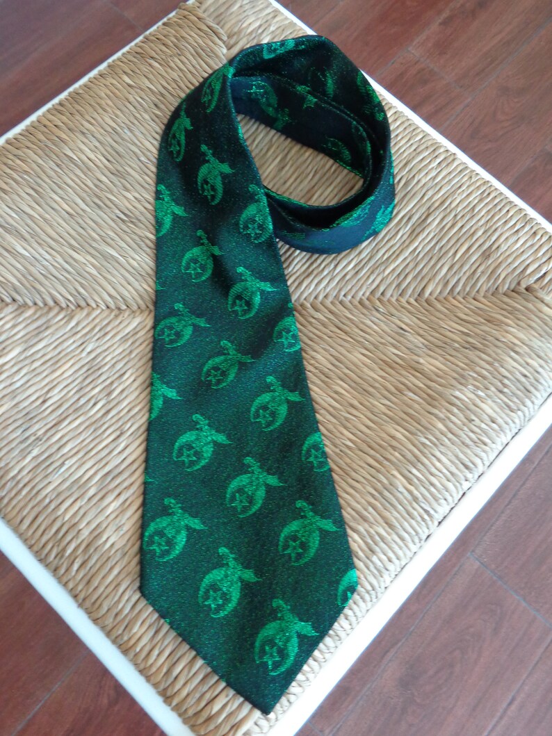 Shriner/'s 1960s Sparkly Green /& Black Necktie